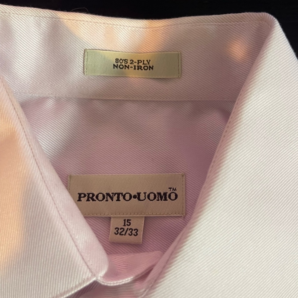Pronto Uomo 2 Ply Non Iron Men's Pink Dress Shirt 15- 32/33 - Picture 6 of 6